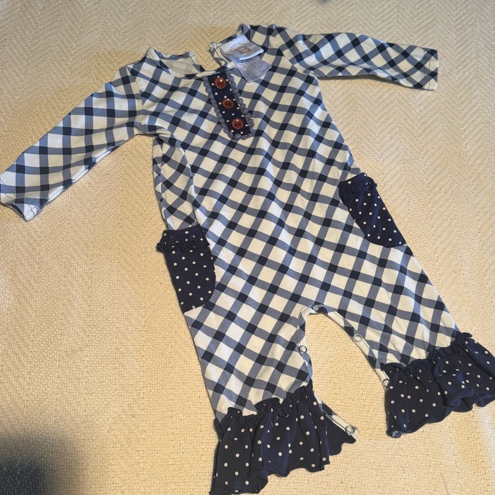 Boutique Checkered Kids One  piece with ruffle trim